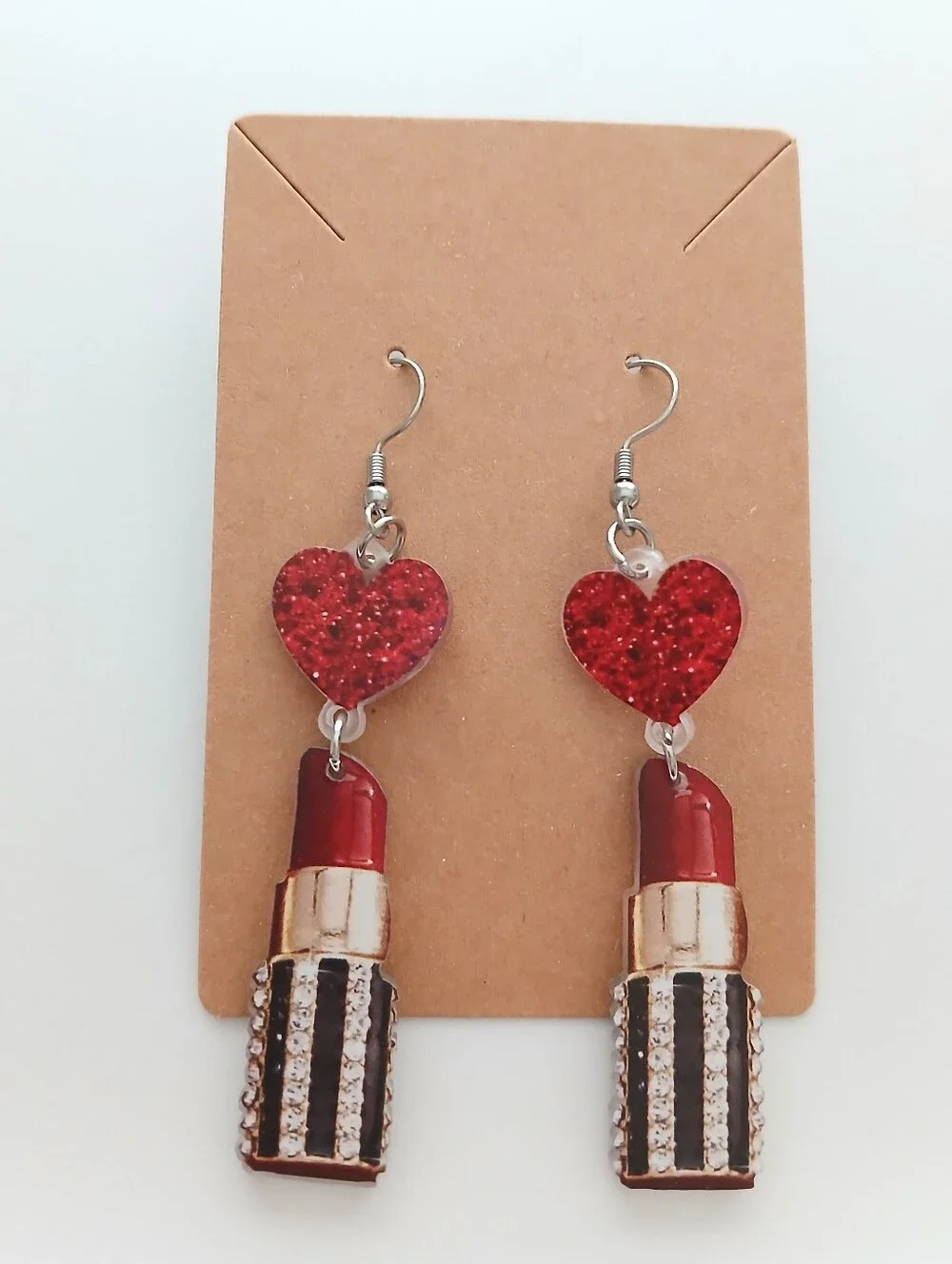 Fashion Jewelry Red Heart & Lipstick Drop Earrings - Picture 1 of 4